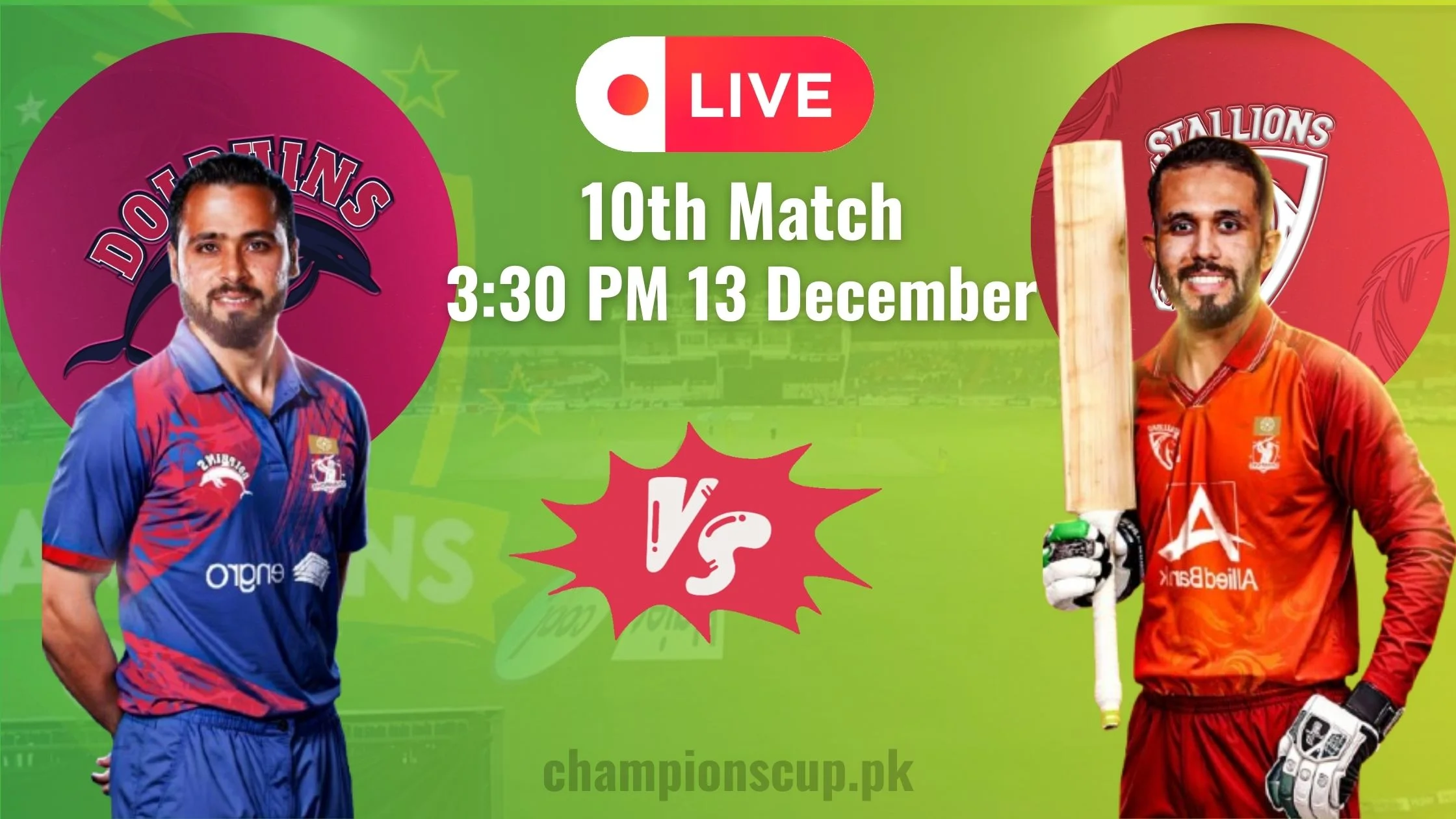 Stallions vs Dolphins Live Streaming | 10th Match Champions T20 Cup