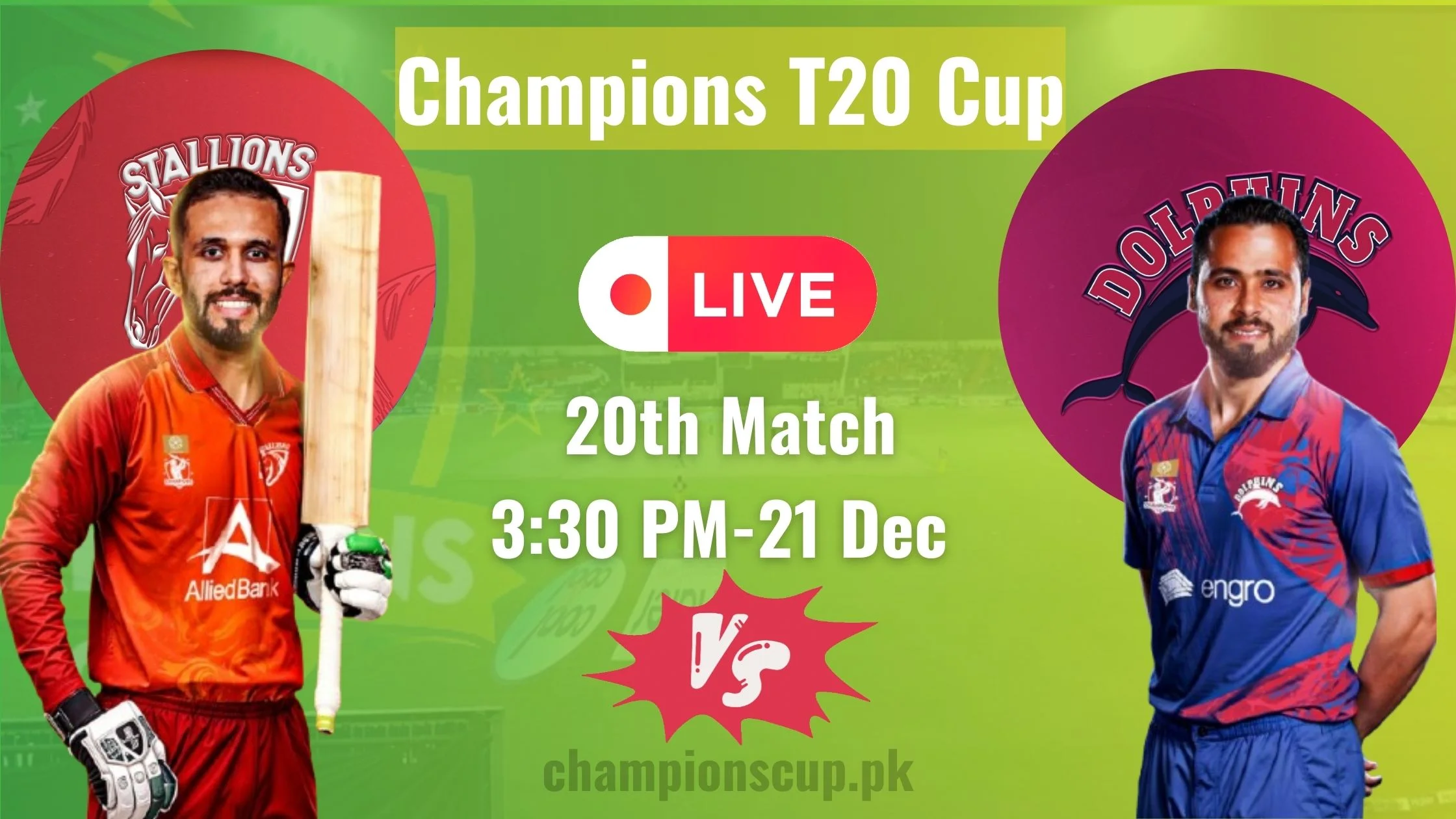 Stallions vs Dolphins Live Streaming | 20th Match Champions T20 Cup