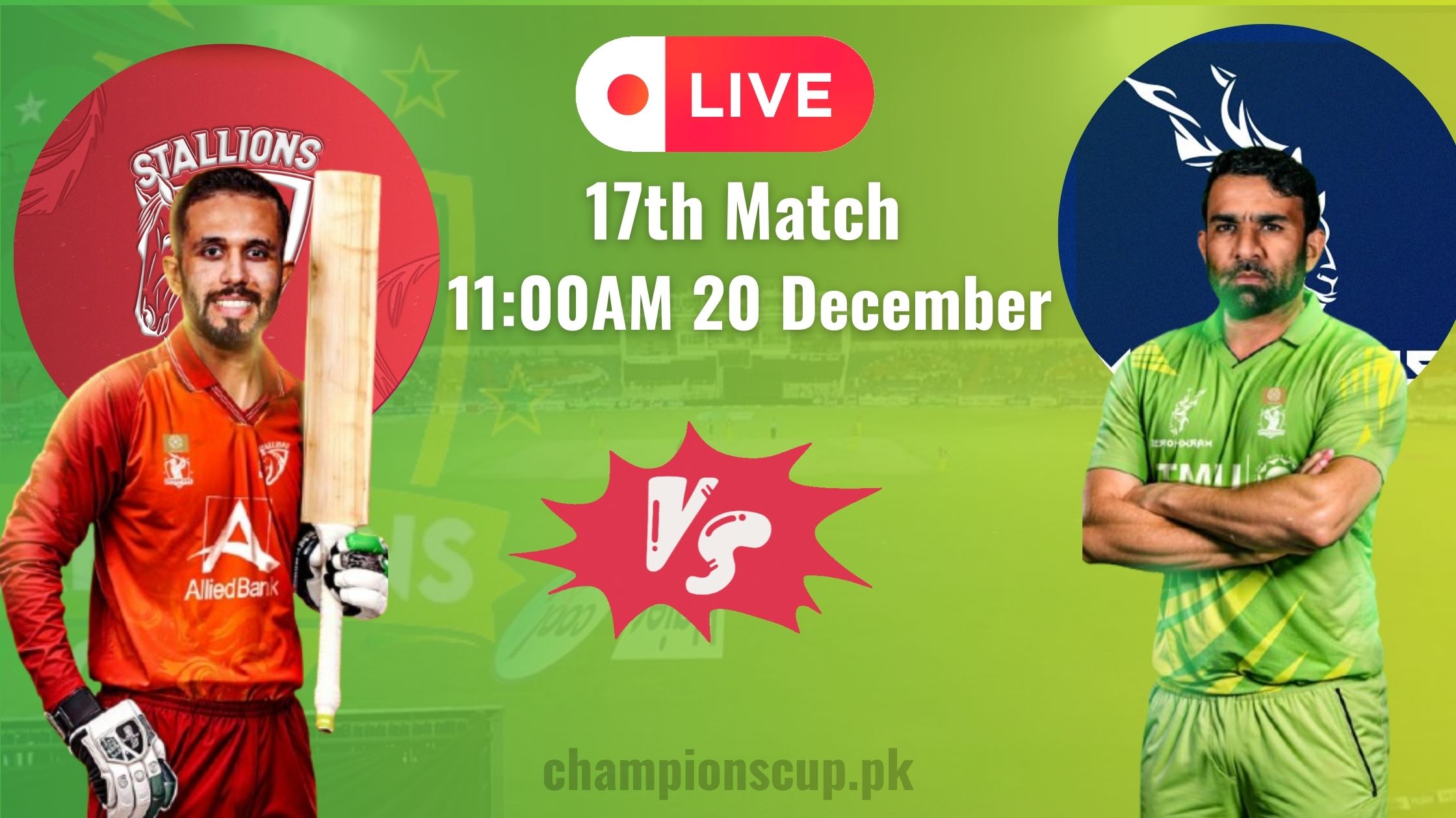 Stallions vs Markhors Live Streaming | 17th Match Champions T20 Cup